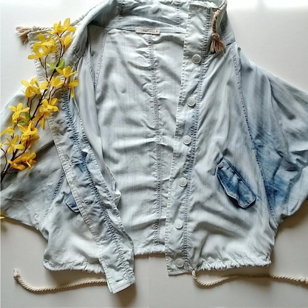 Hazel Oversized Acid Wash Bat Wing Button Up Coat - Picture 2 of 5